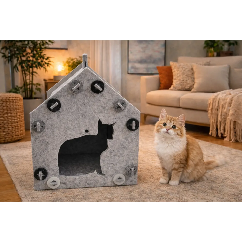 Evde bonbon keçe kedi evi