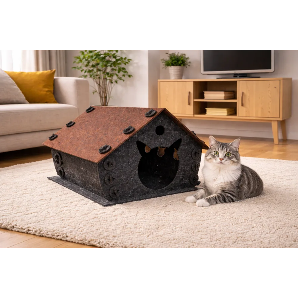 Evde gırgır keçe kedi evi